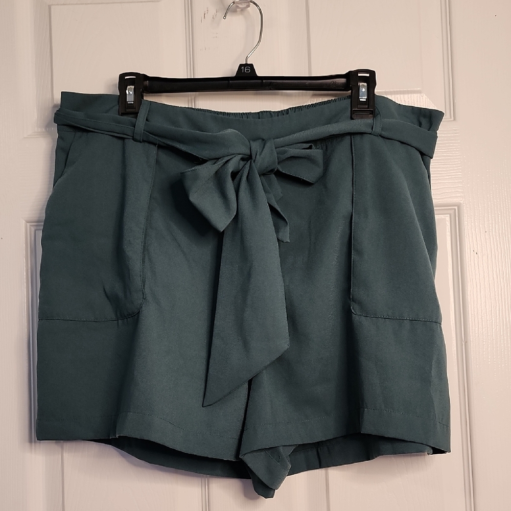 A New Day High Waist Teal Shorts with Bow. - Picture 1 of 9
